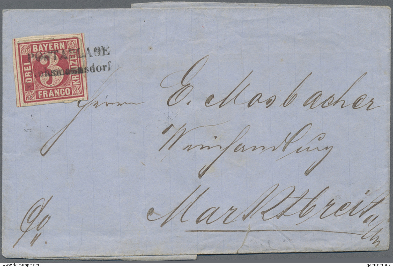 Bayern - Marken Und Briefe: 1864/1867, Quadratausgabe 3 Kr. Karmin, Partie Von 2 - Other & Unclassified