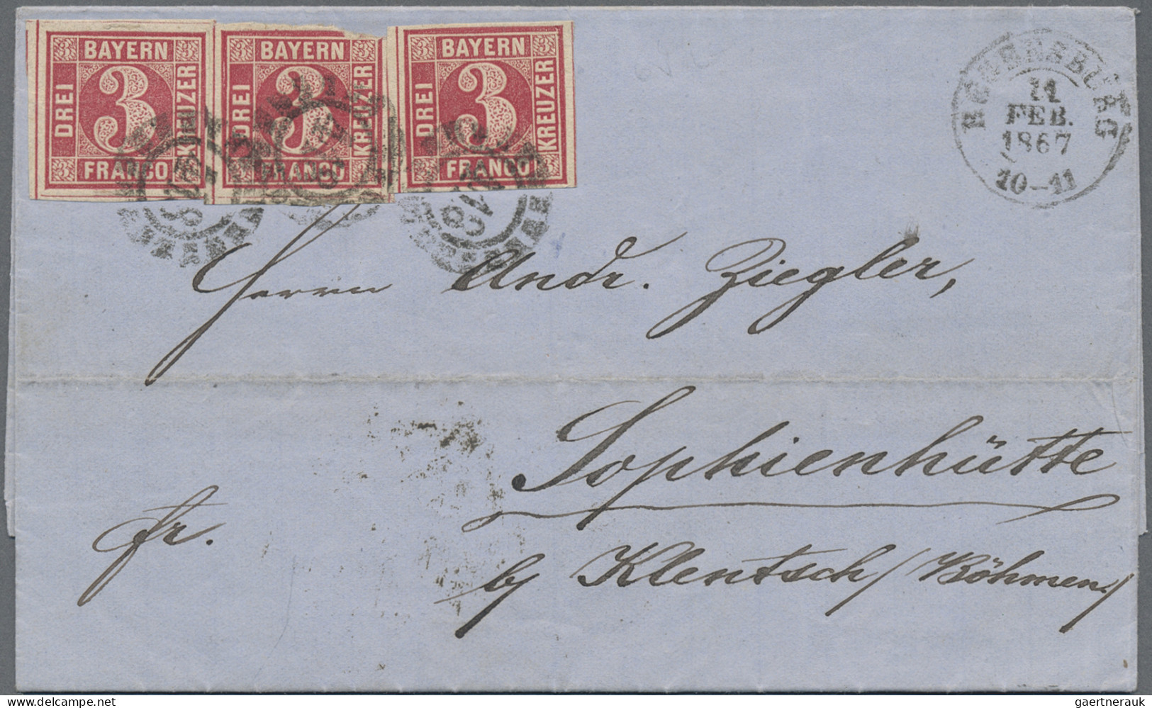 Bayern - Marken Und Briefe: 1864/1867, Quadratausgabe 3 Kr. Karmin, Partie Von 2 - Other & Unclassified