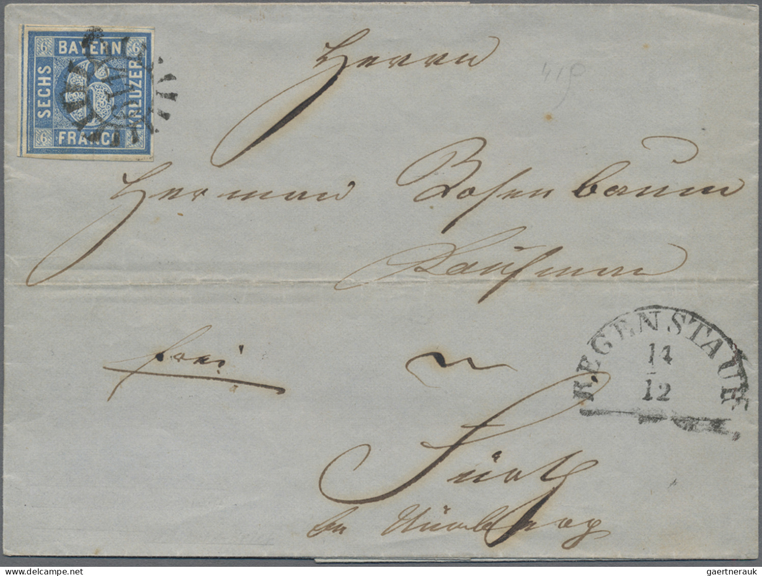 Bayern - Marken und Briefe: 1864/1867, Quadratausgabe 6 Kr. blau, fünf Einzelfra