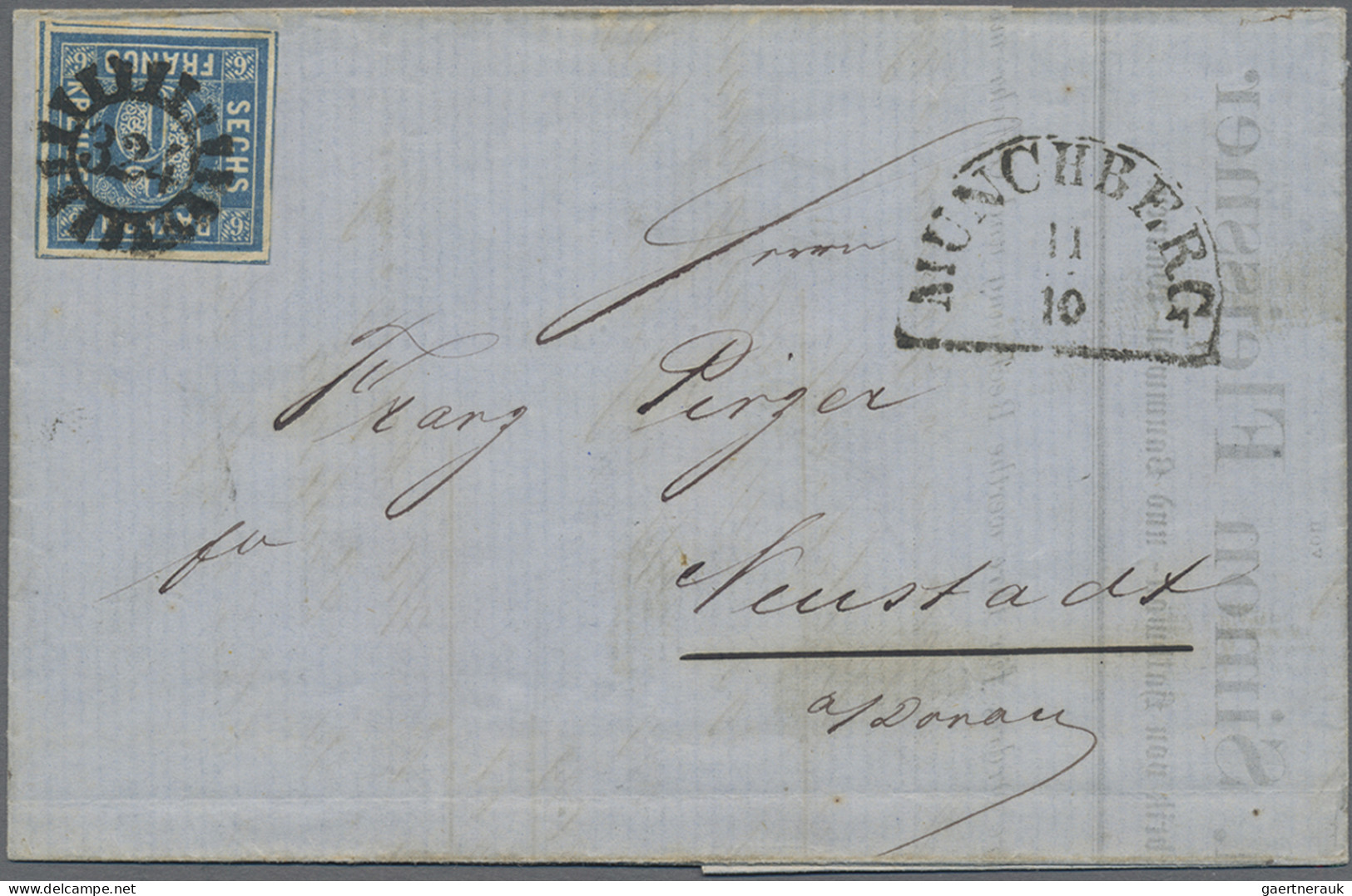 Bayern - Marken und Briefe: 1864/1867, Quadratausgabe 6 Kr. blau, fünf Einzelfra