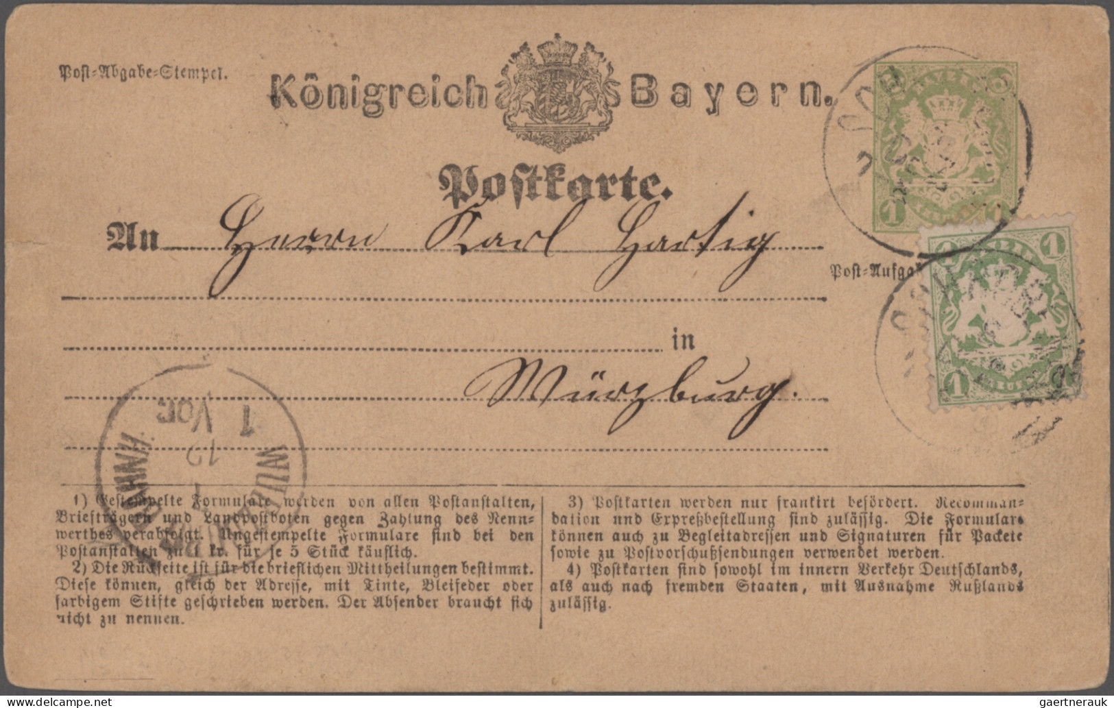 Bayern - Marken Und Briefe: 1870/1876, Postkarten/"Correspondenz-Karten", Spezia - Sonstige & Ohne Zuordnung