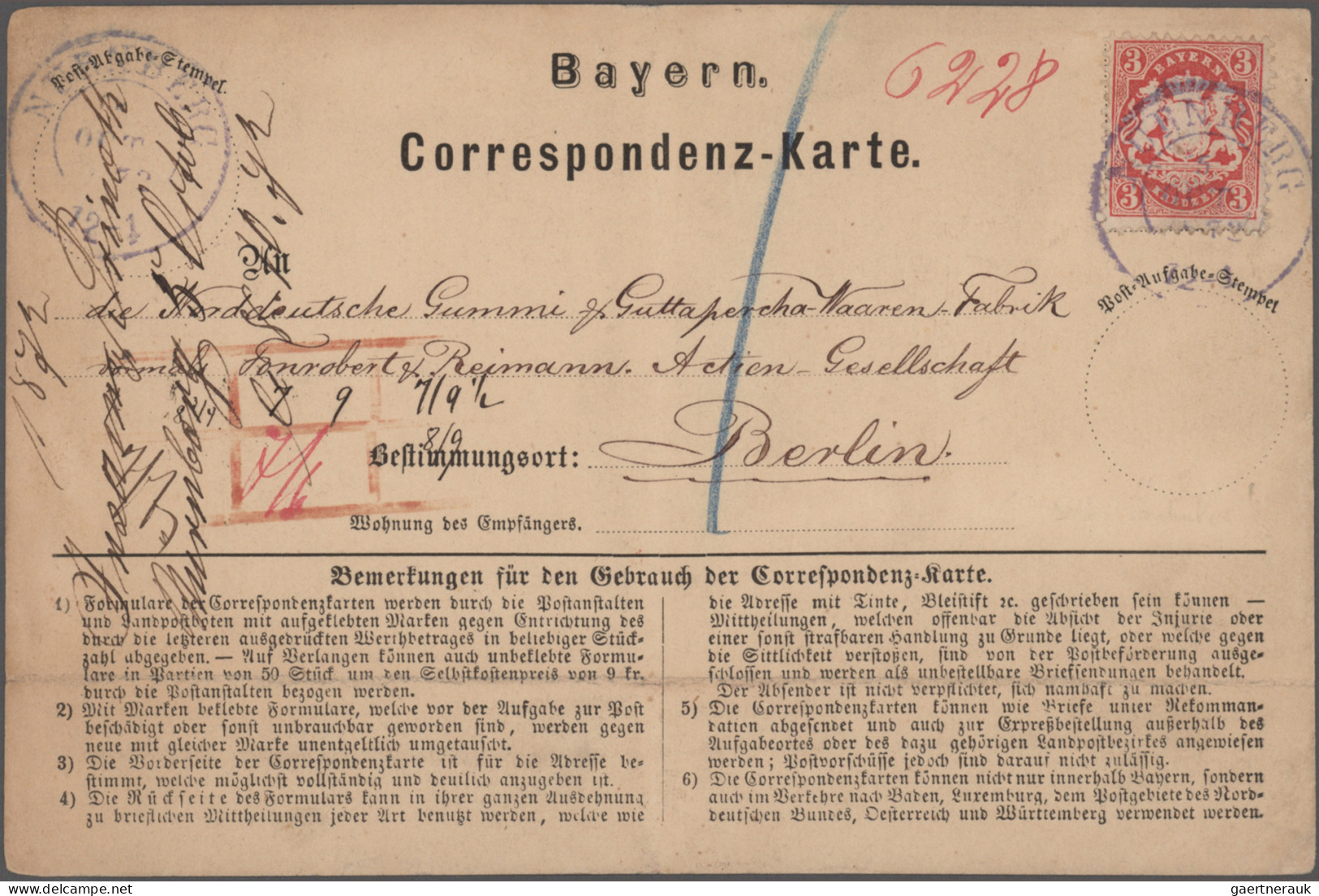 Bayern - Marken Und Briefe: 1870/1876, Postkarten/"Correspondenz-Karten", Spezia - Otros & Sin Clasificación