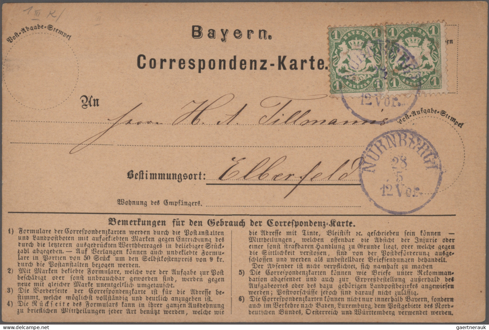 Bayern - Marken und Briefe: 1870/1876, Postkarten/"Correspondenz-Karten", spezia