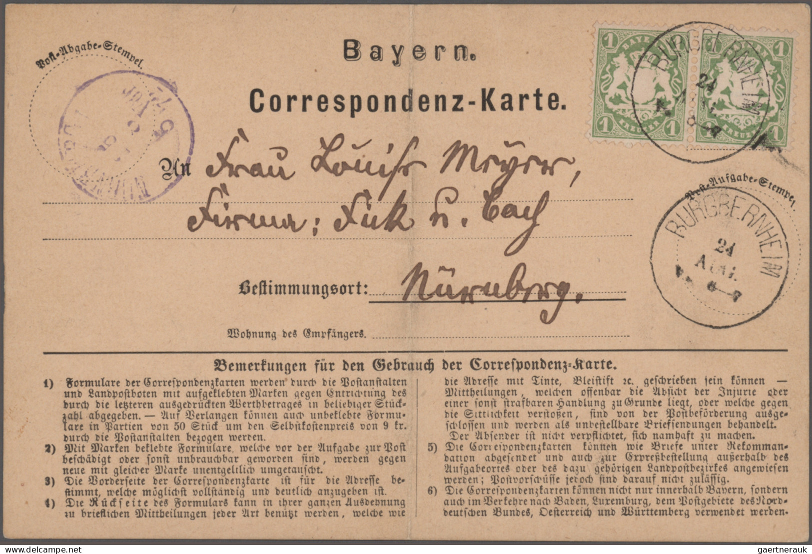 Bayern - Marken und Briefe: 1870/1876, Postkarten/"Correspondenz-Karten", spezia