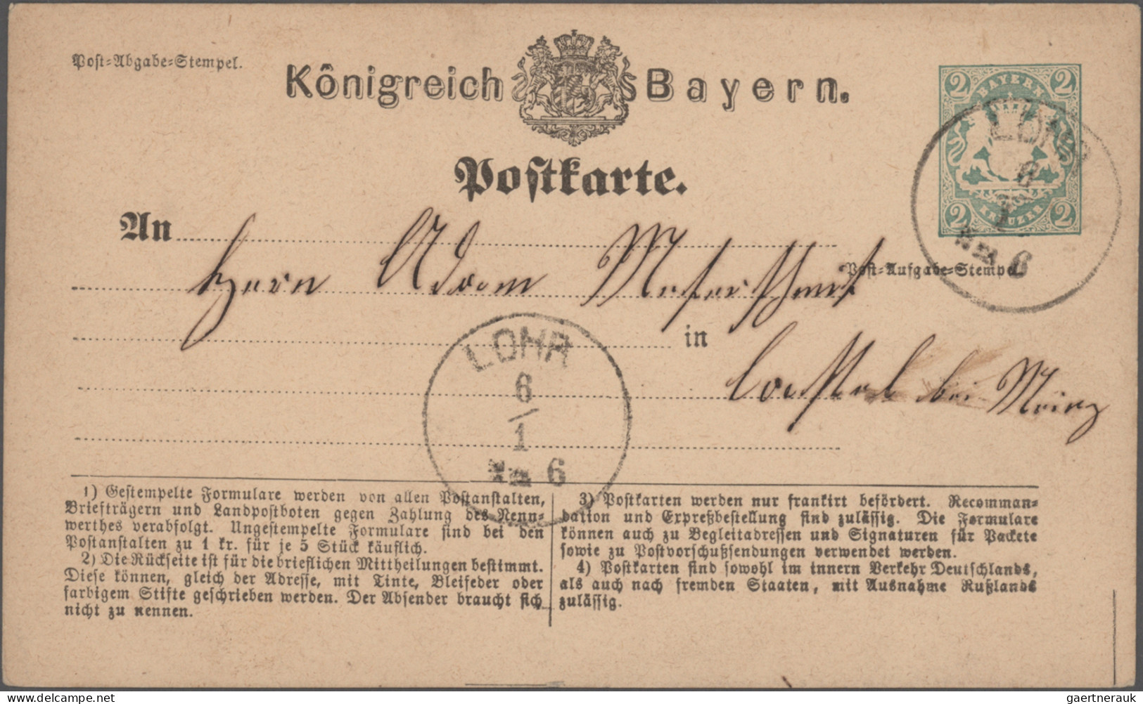 Bayern - Marken und Briefe: 1870/1876, Postkarten/"Correspondenz-Karten", spezia