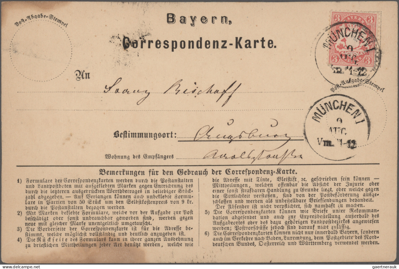 Bayern - Marken und Briefe: 1870/1876, Postkarten/"Correspondenz-Karten", spezia