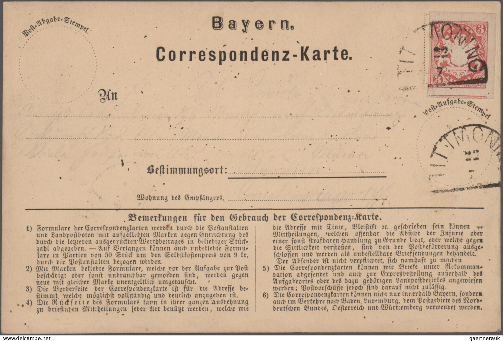 Bayern - Marken und Briefe: 1870/1876, Postkarten/"Correspondenz-Karten", spezia