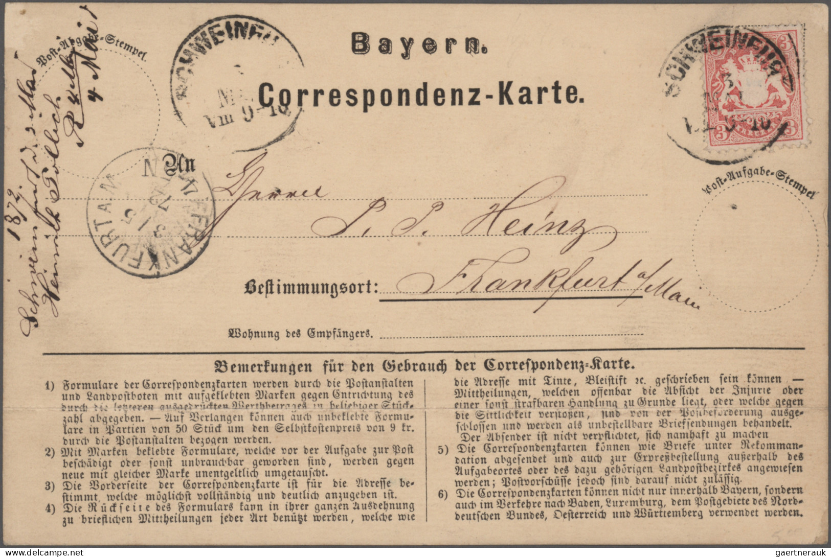 Bayern - Marken und Briefe: 1870/1876, Postkarten/"Correspondenz-Karten", spezia