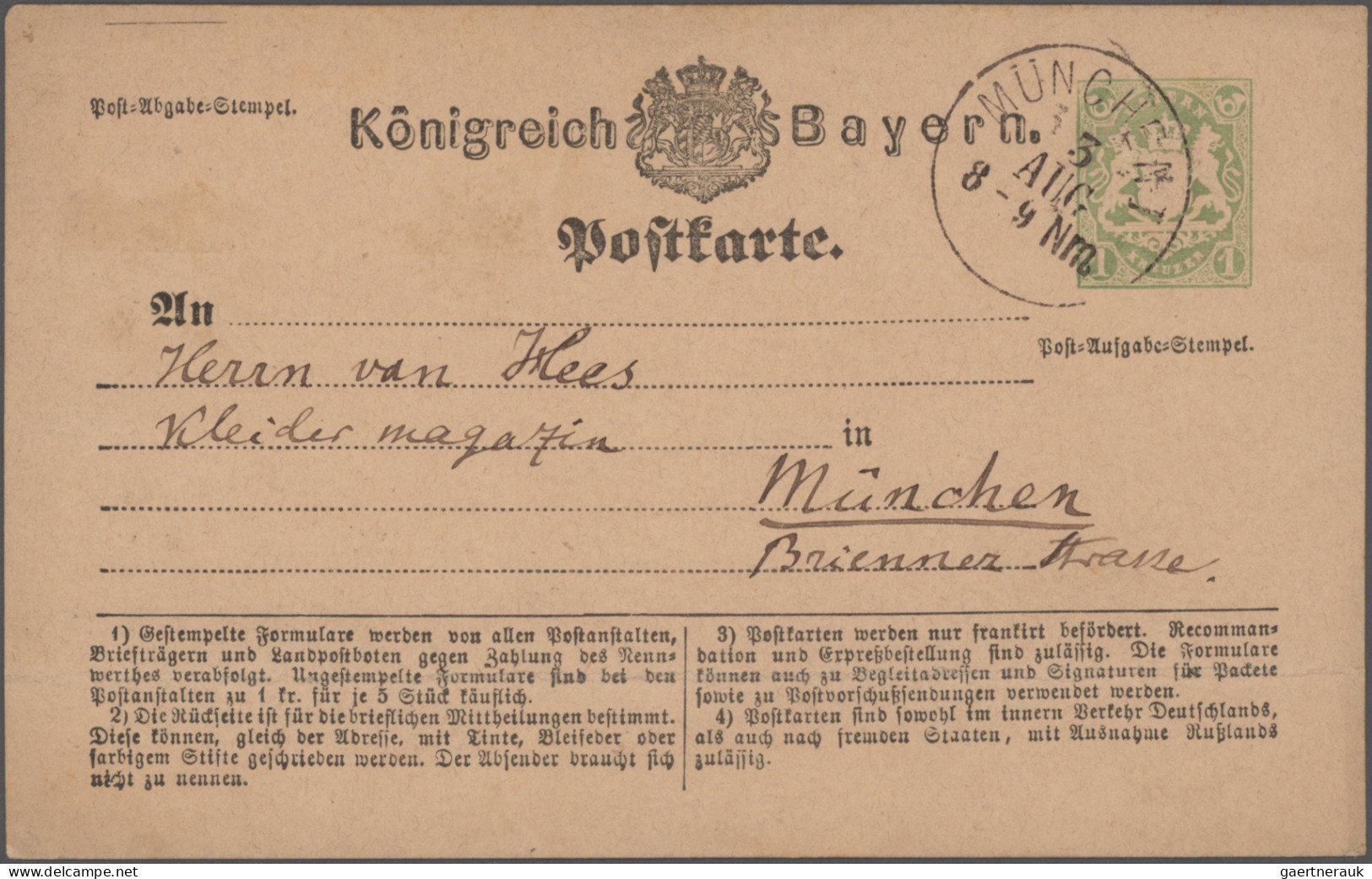 Bayern - Marken und Briefe: 1870/1876, Postkarten/"Correspondenz-Karten", spezia