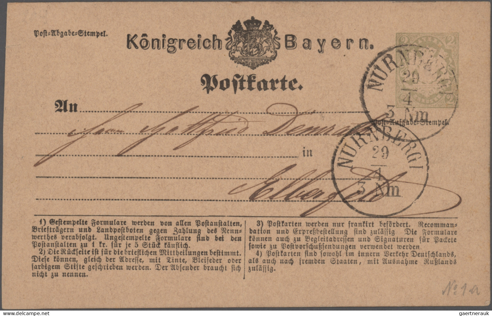 Bayern - Marken und Briefe: 1870/1876, Postkarten/"Correspondenz-Karten", spezia