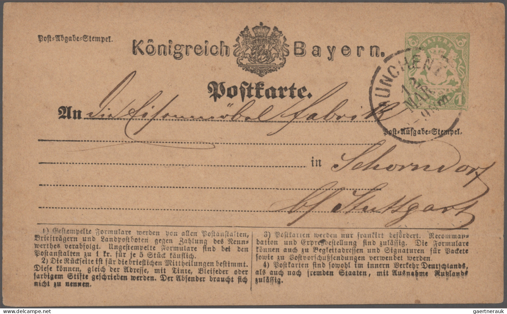 Bayern - Marken und Briefe: 1870/1876, Postkarten/"Correspondenz-Karten", spezia