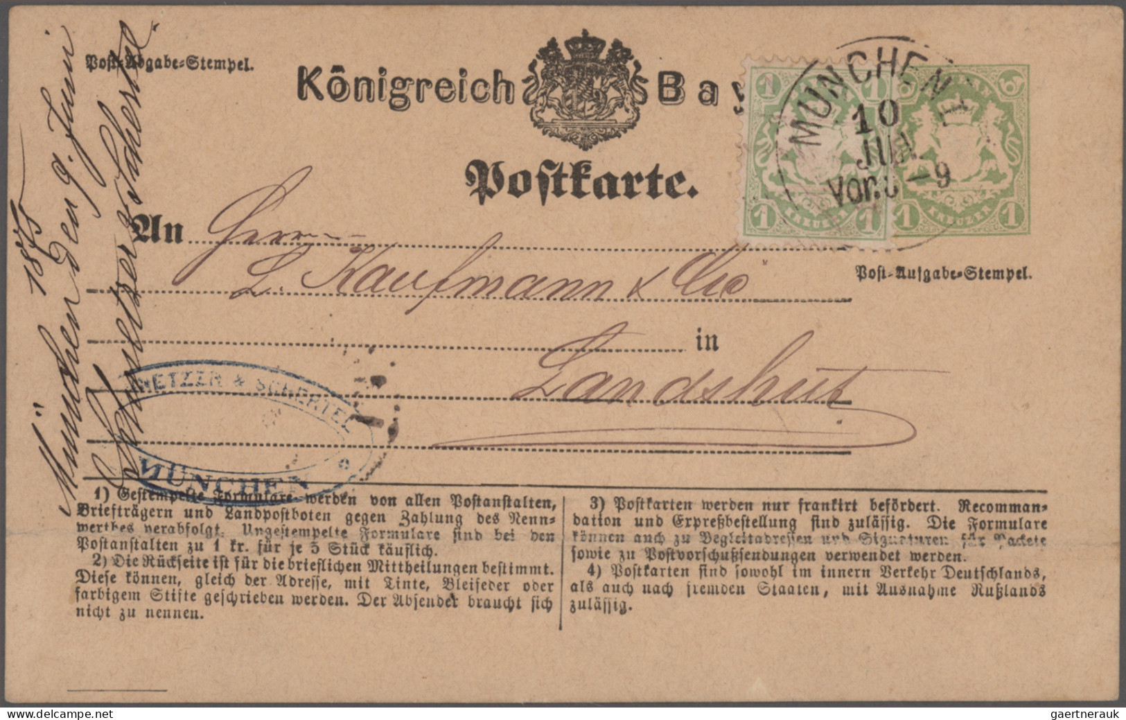 Bayern - Marken und Briefe: 1870/1876, Postkarten/"Correspondenz-Karten", spezia