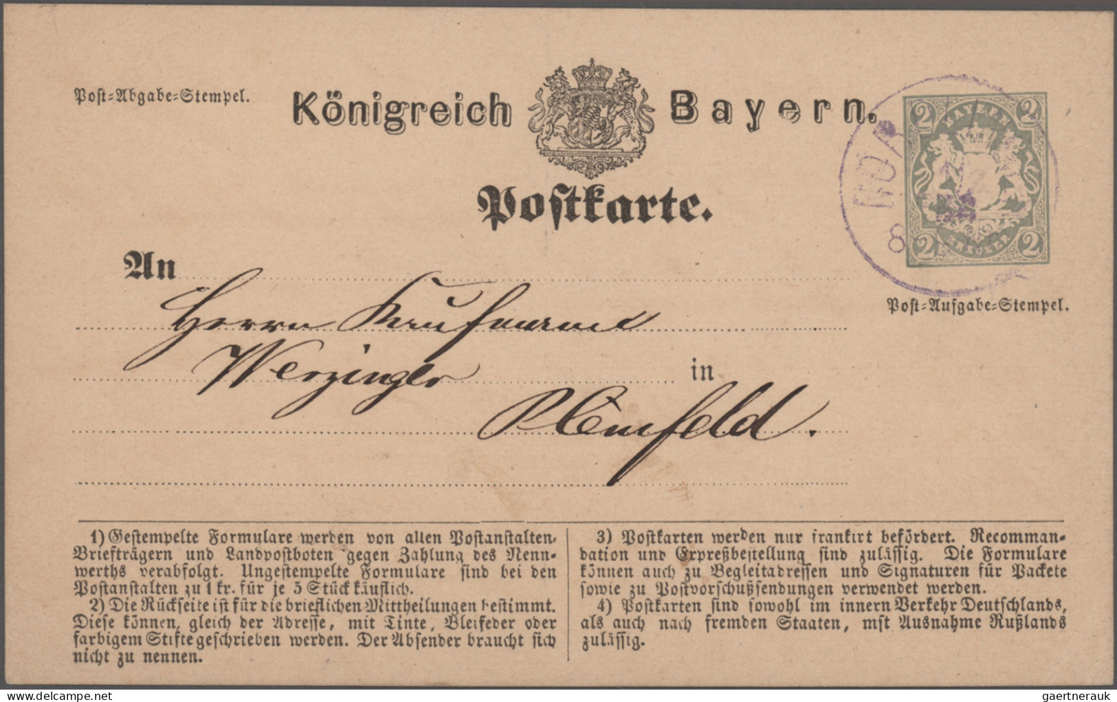 Bayern - Marken und Briefe: 1870/1876, Postkarten/"Correspondenz-Karten", spezia