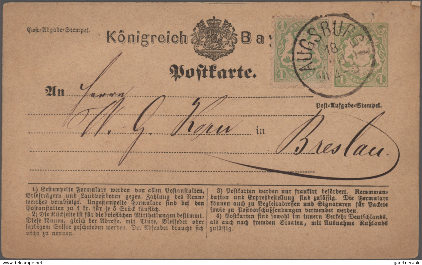 Bayern - Marken und Briefe: 1870/1876, Postkarten/"Correspondenz-Karten", spezia