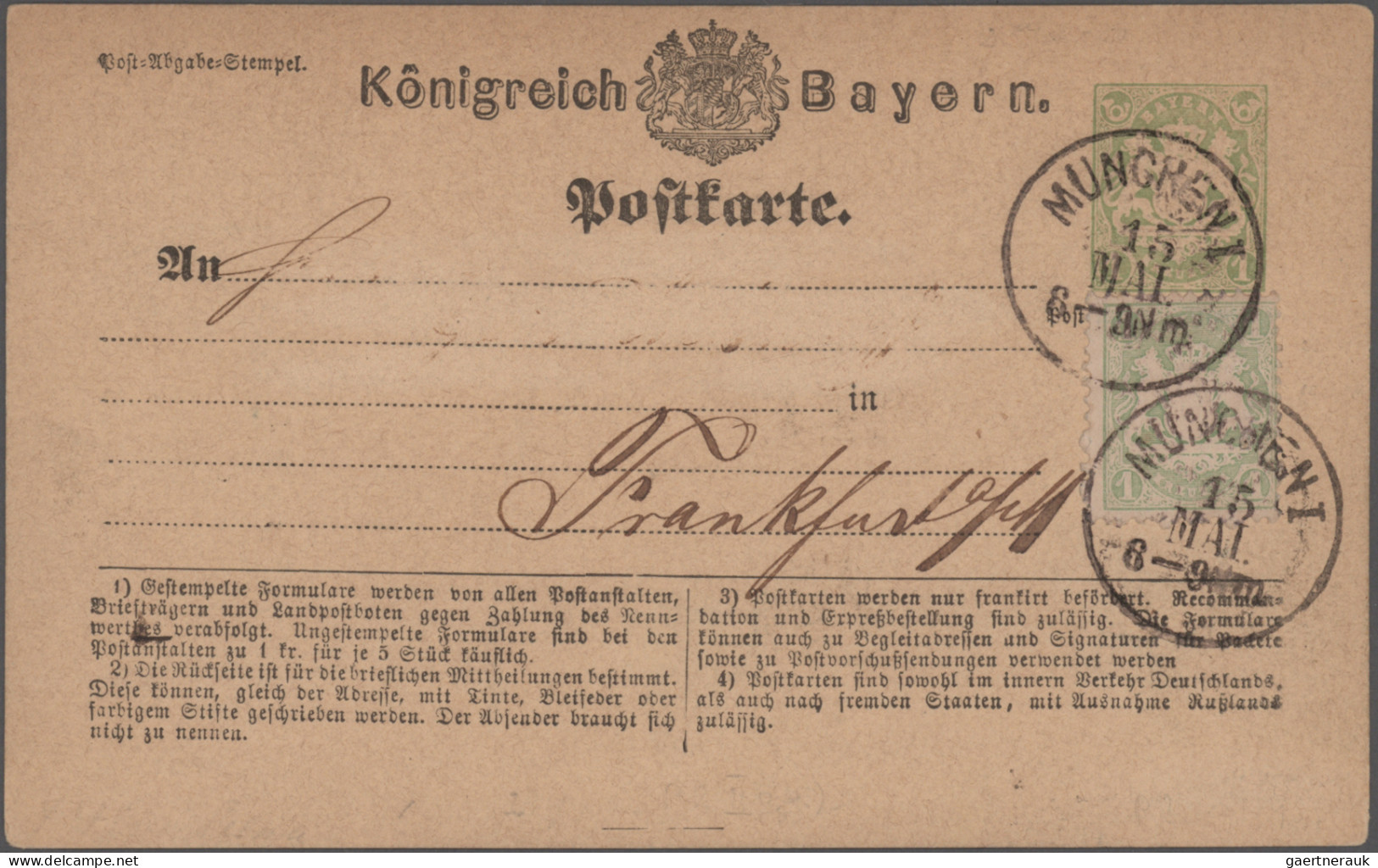 Bayern - Marken und Briefe: 1870/1876, Postkarten/"Correspondenz-Karten", spezia