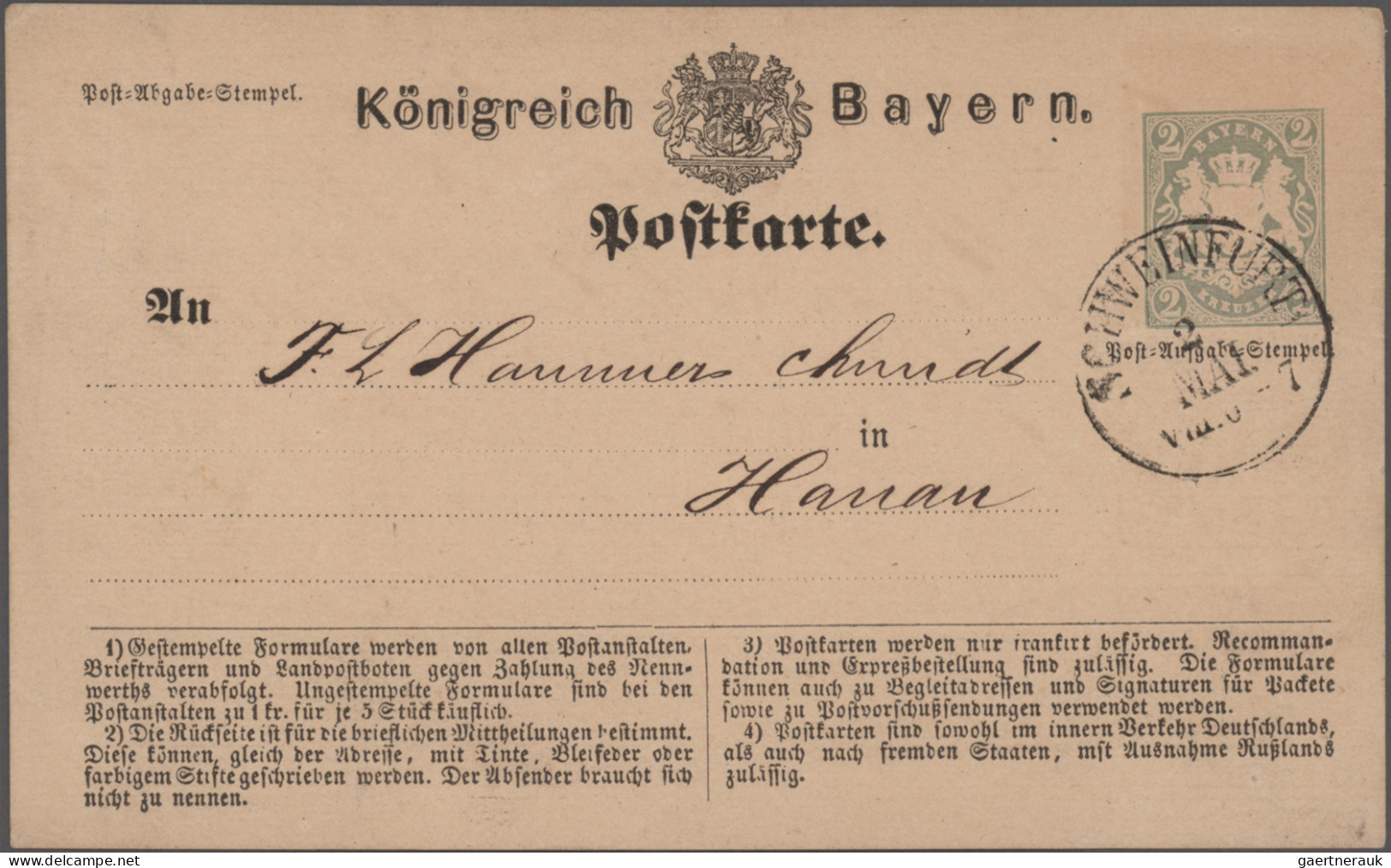 Bayern - Marken und Briefe: 1870/1876, Postkarten/"Correspondenz-Karten", spezia