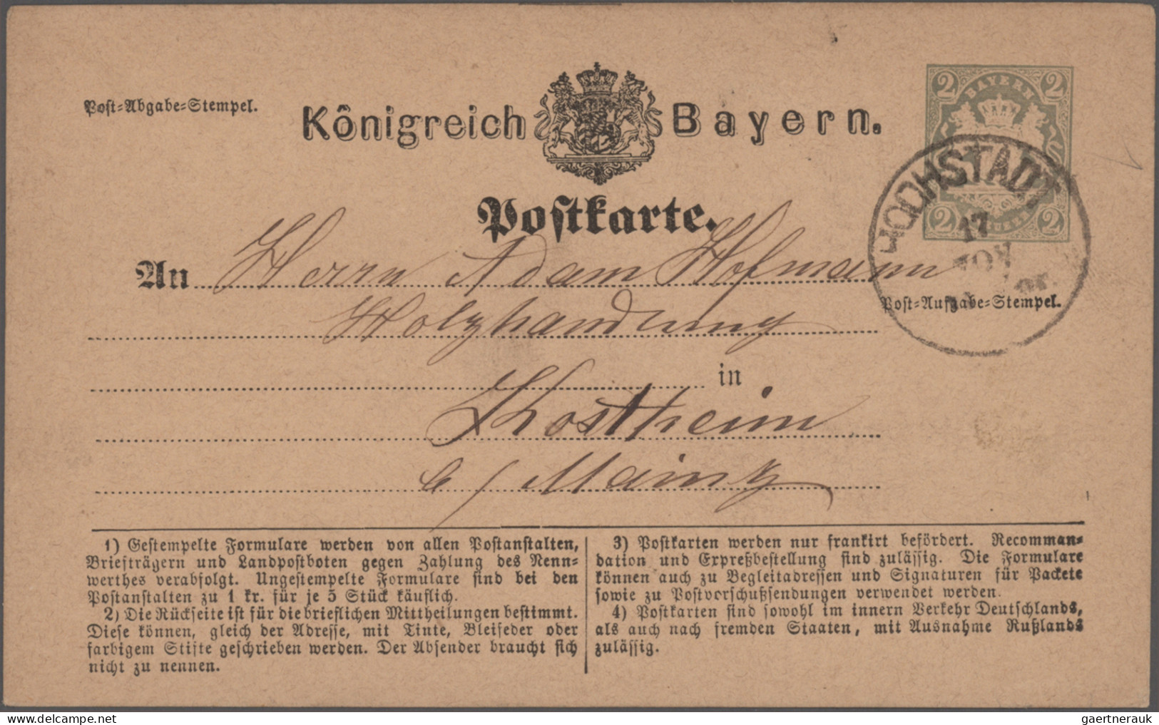 Bayern - Marken und Briefe: 1870/1876, Postkarten/"Correspondenz-Karten", spezia