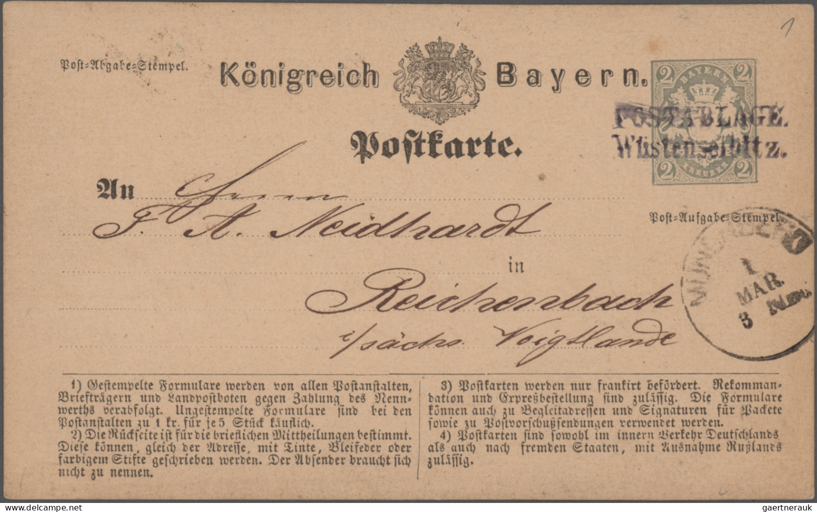 Bayern - Marken und Briefe: 1870/1876, Postkarten/"Correspondenz-Karten", spezia