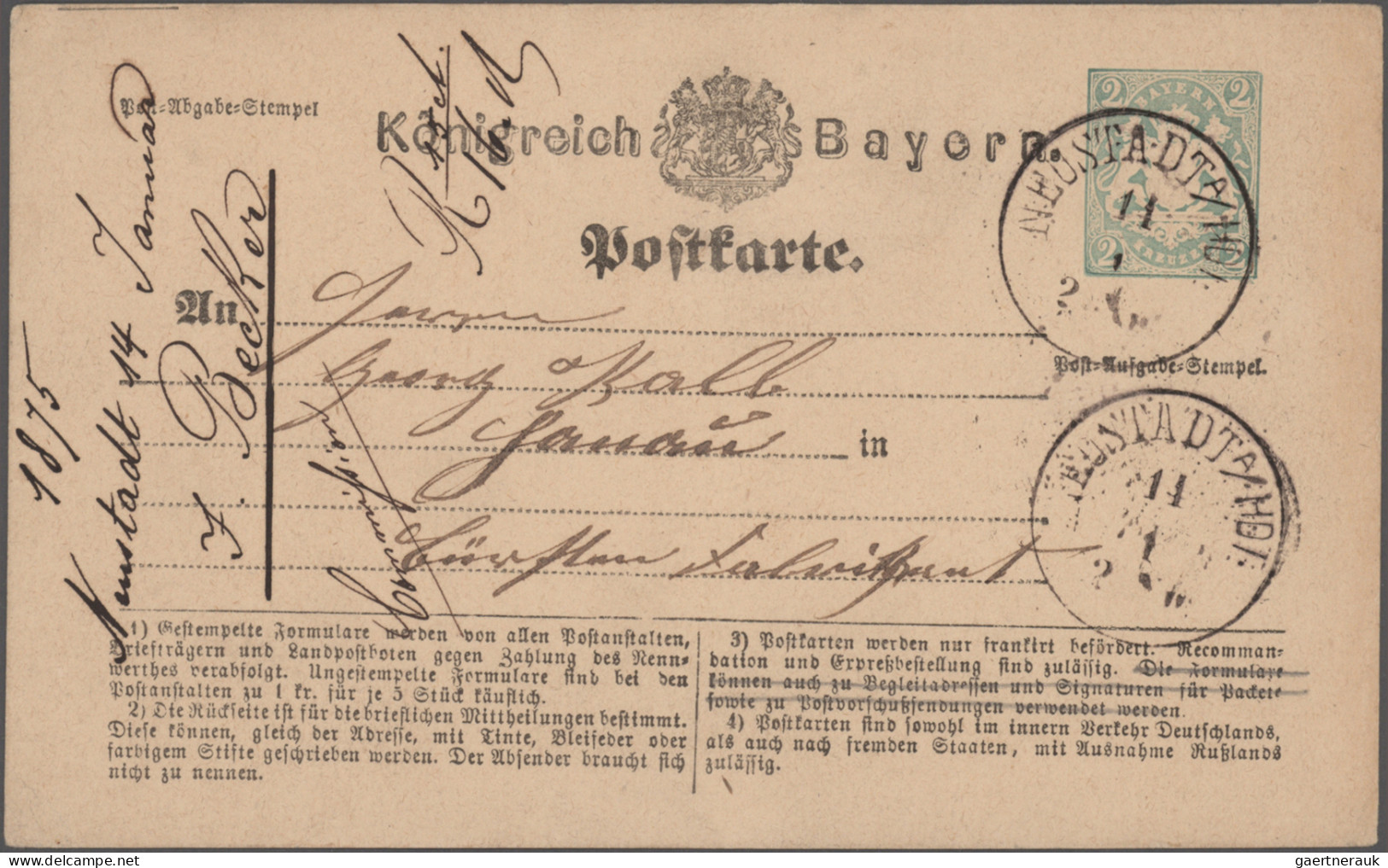 Bayern - Marken und Briefe: 1870/1876, Postkarten/"Correspondenz-Karten", spezia