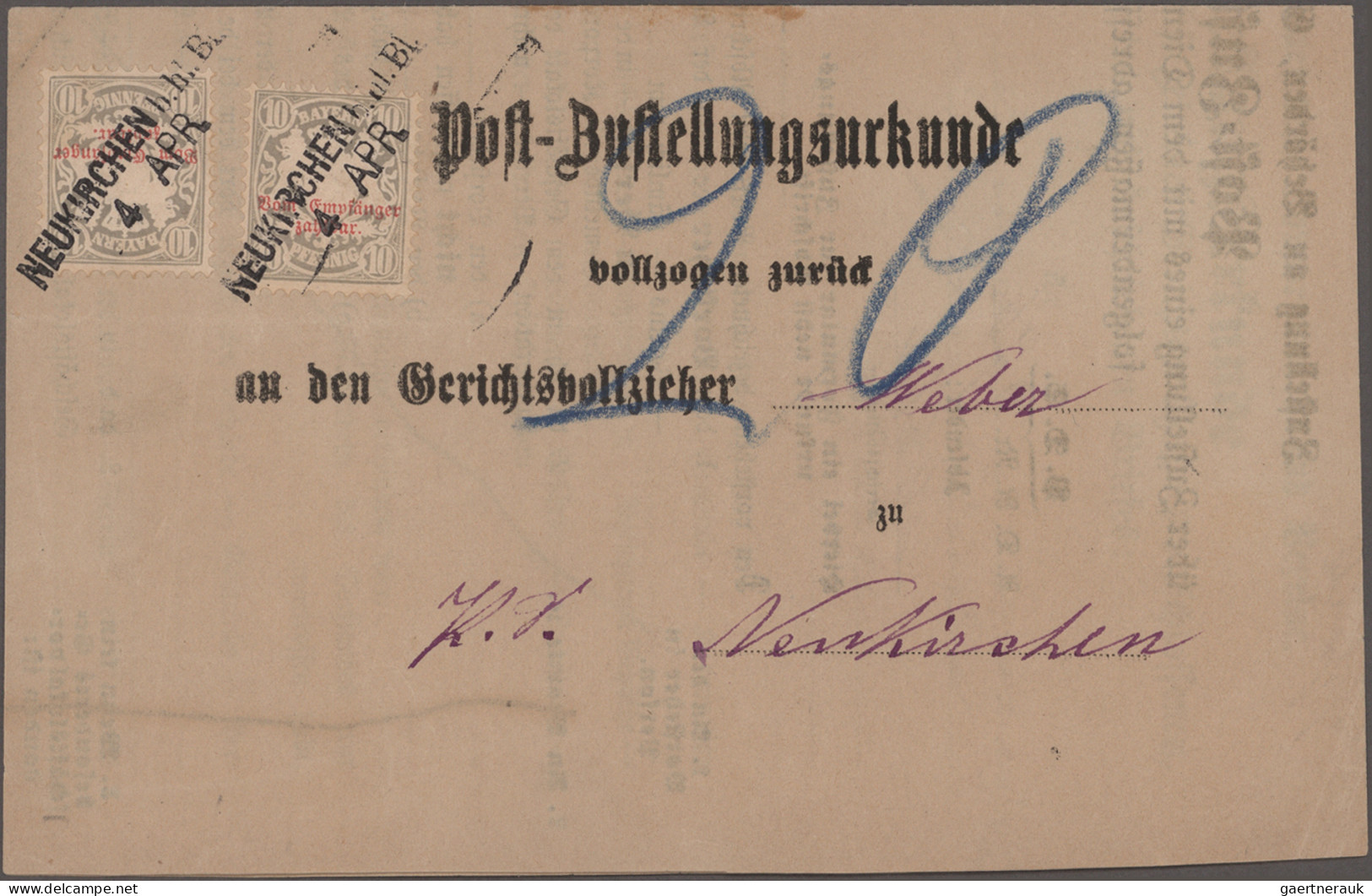 Bayern - Marken Und Briefe: 1875/1919, Postzustellungsurkunden, Umfangreiche Und - Autres & Non Classés