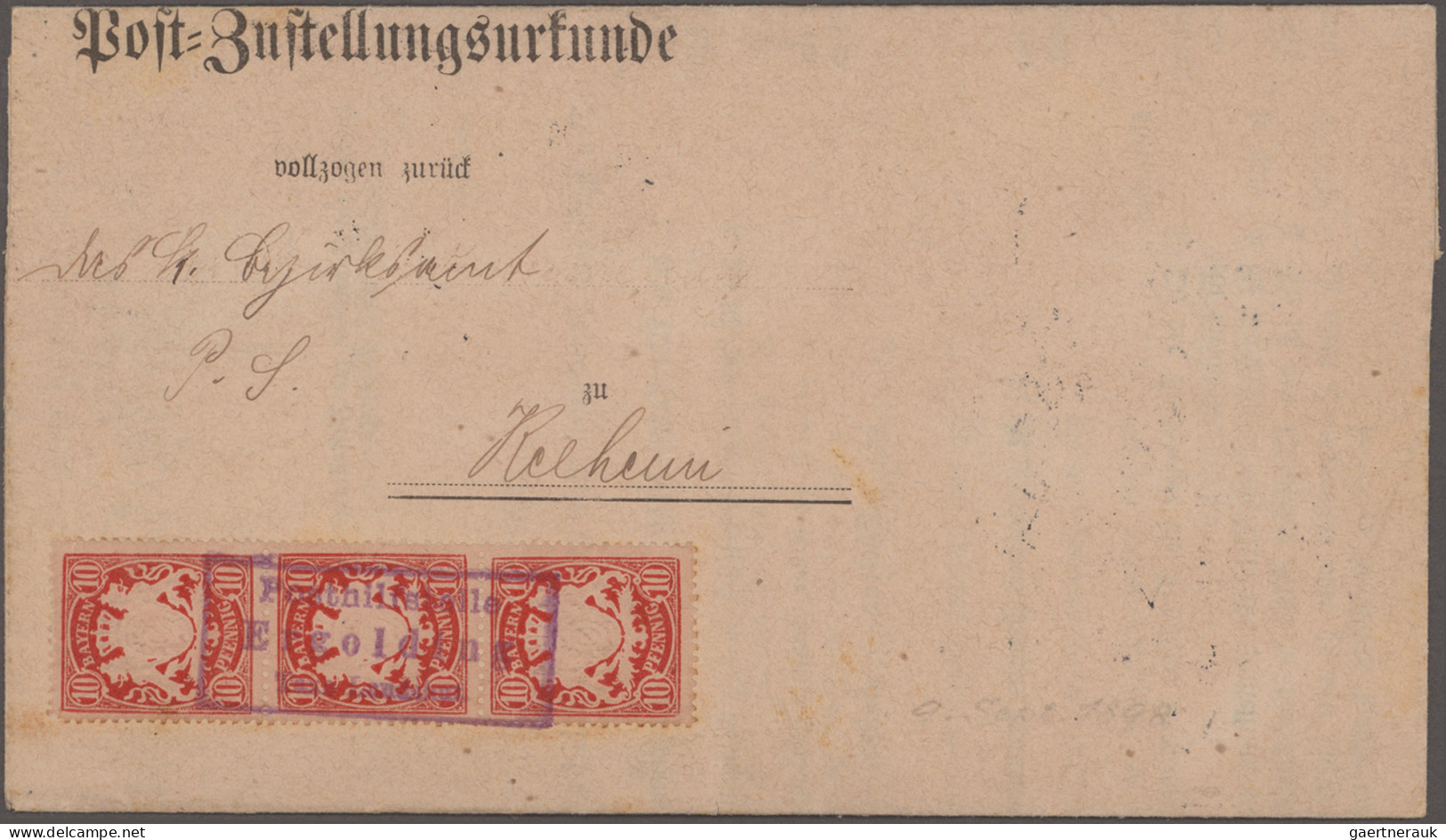 Bayern - Marken und Briefe: 1875/1919, Postzustellungsurkunden, umfangreiche und