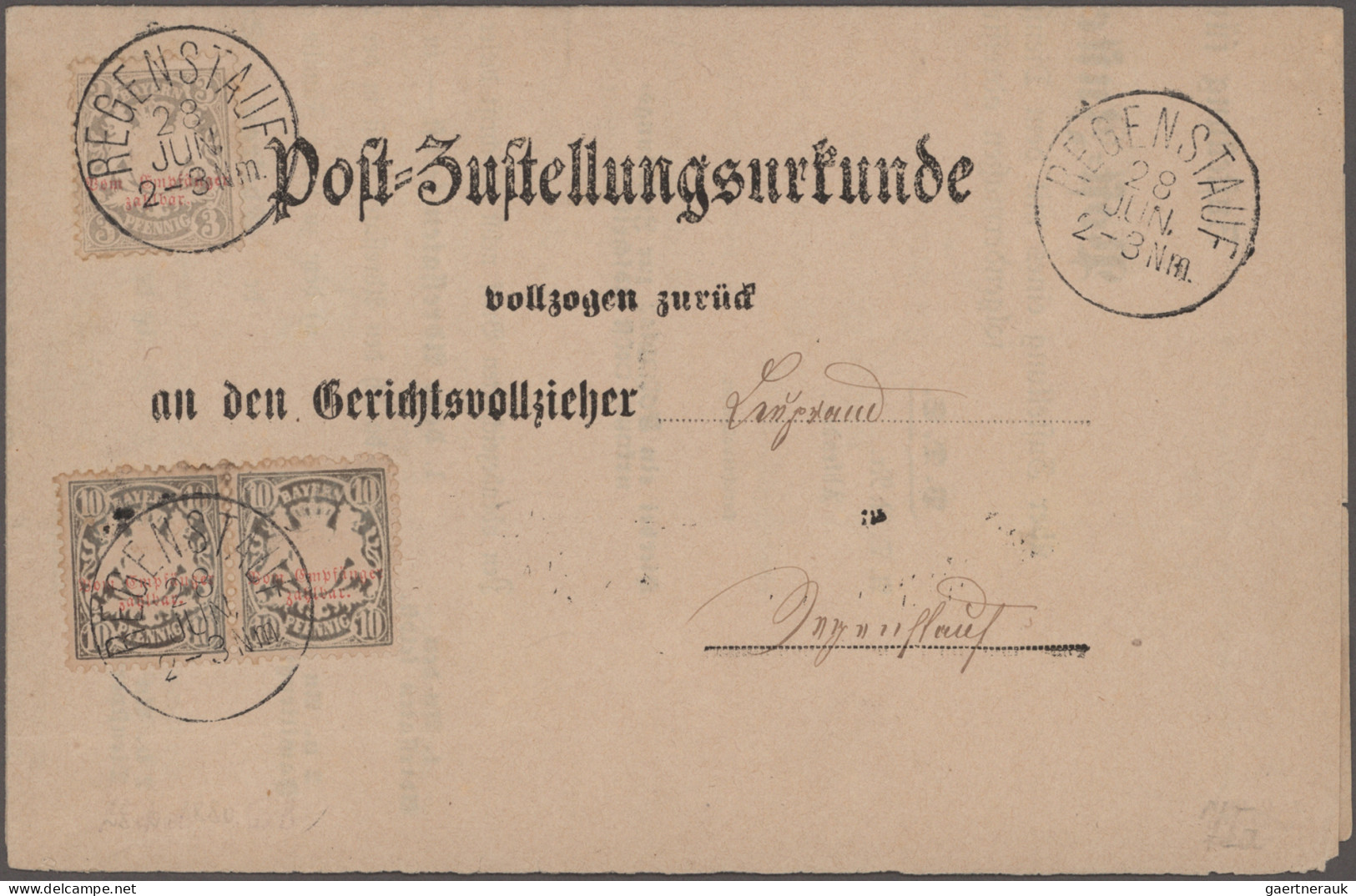 Bayern - Marken und Briefe: 1875/1919, Postzustellungsurkunden, umfangreiche und