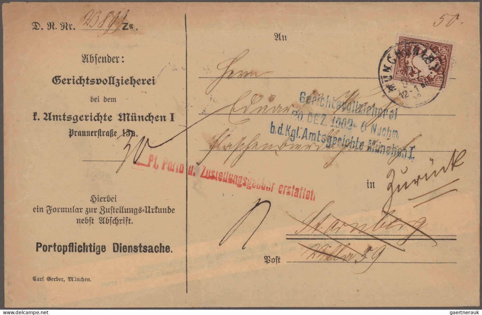 Bayern - Marken und Briefe: 1875/1919, Postzustellungsurkunden, umfangreiche und