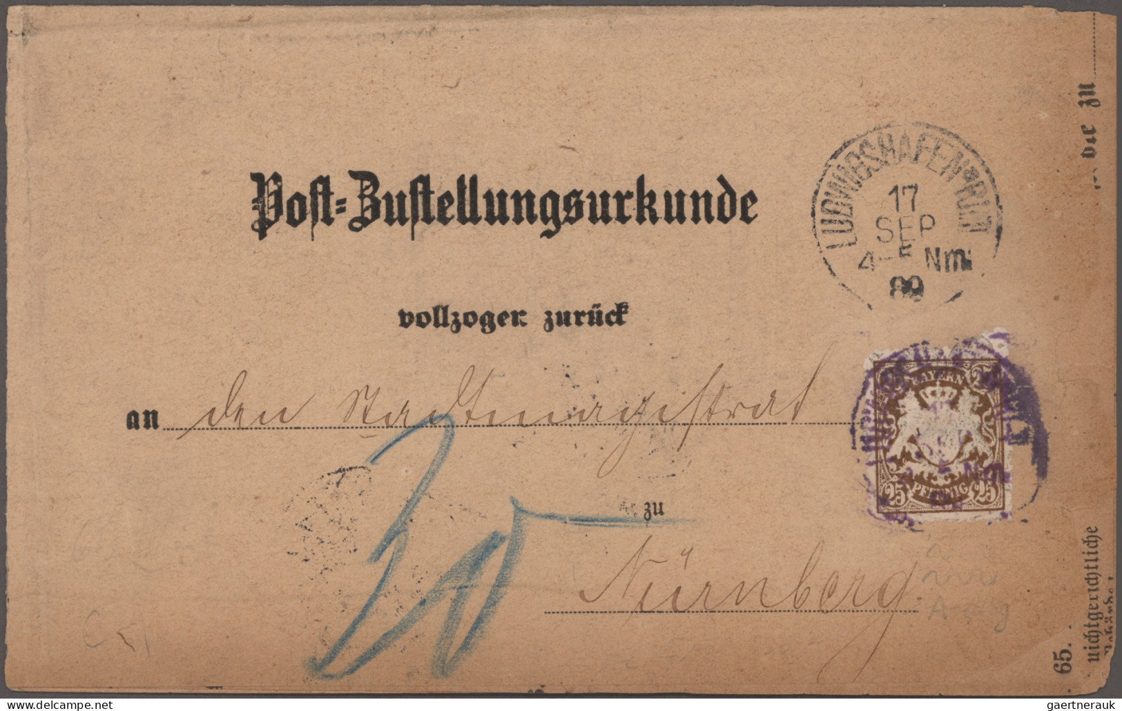 Bayern - Marken und Briefe: 1875/1919, Postzustellungsurkunden, umfangreiche und