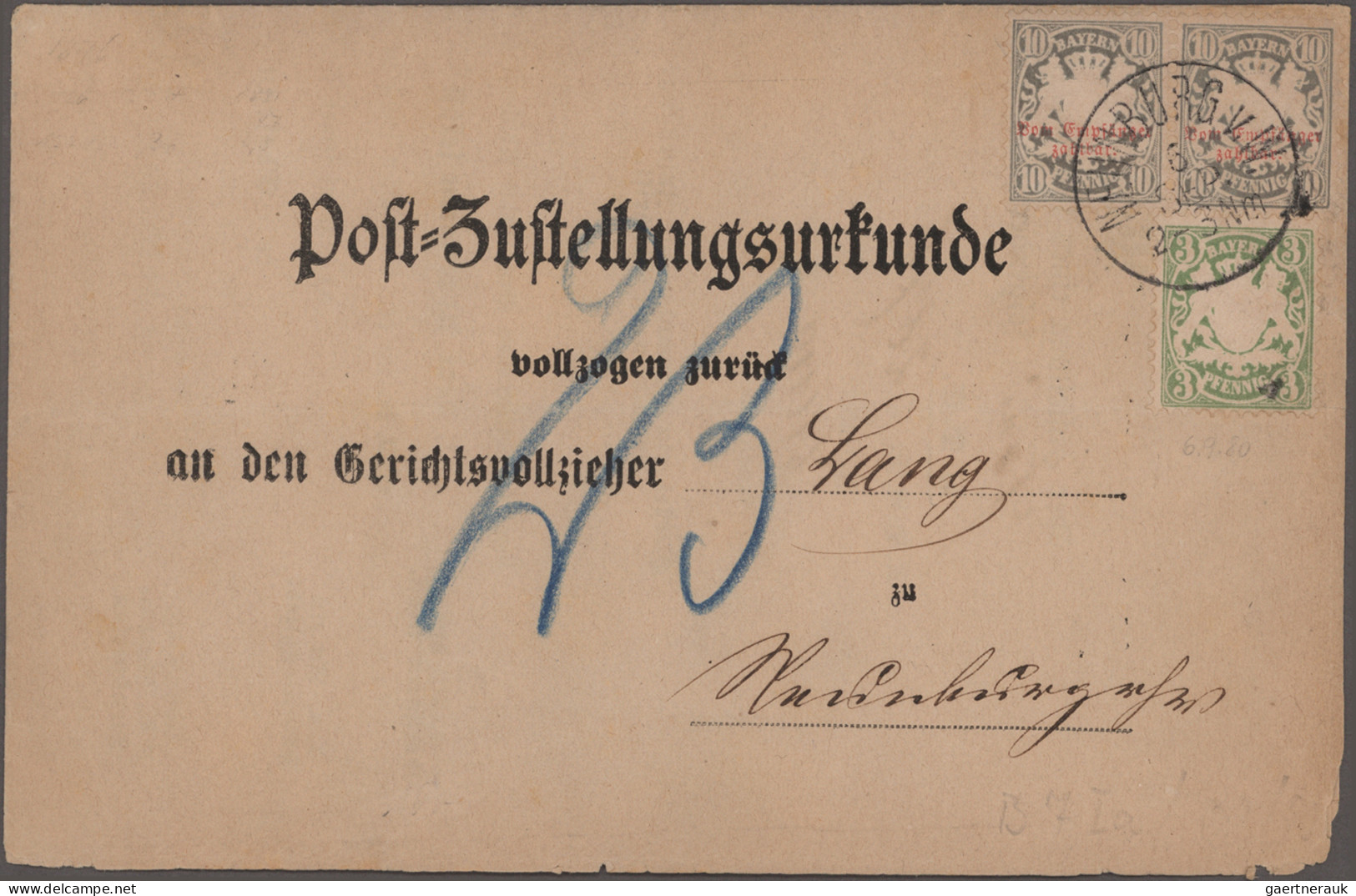 Bayern - Marken und Briefe: 1875/1919, Postzustellungsurkunden, umfangreiche und