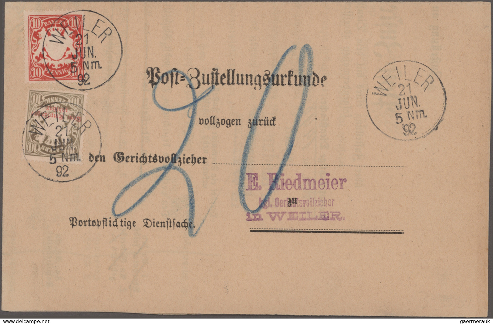 Bayern - Marken und Briefe: 1875/1919, Postzustellungsurkunden, umfangreiche und