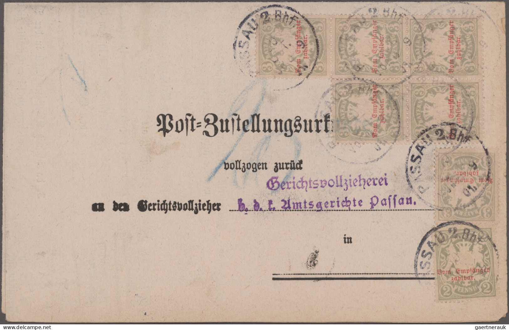 Bayern - Marken und Briefe: 1875/1919, Postzustellungsurkunden, umfangreiche und