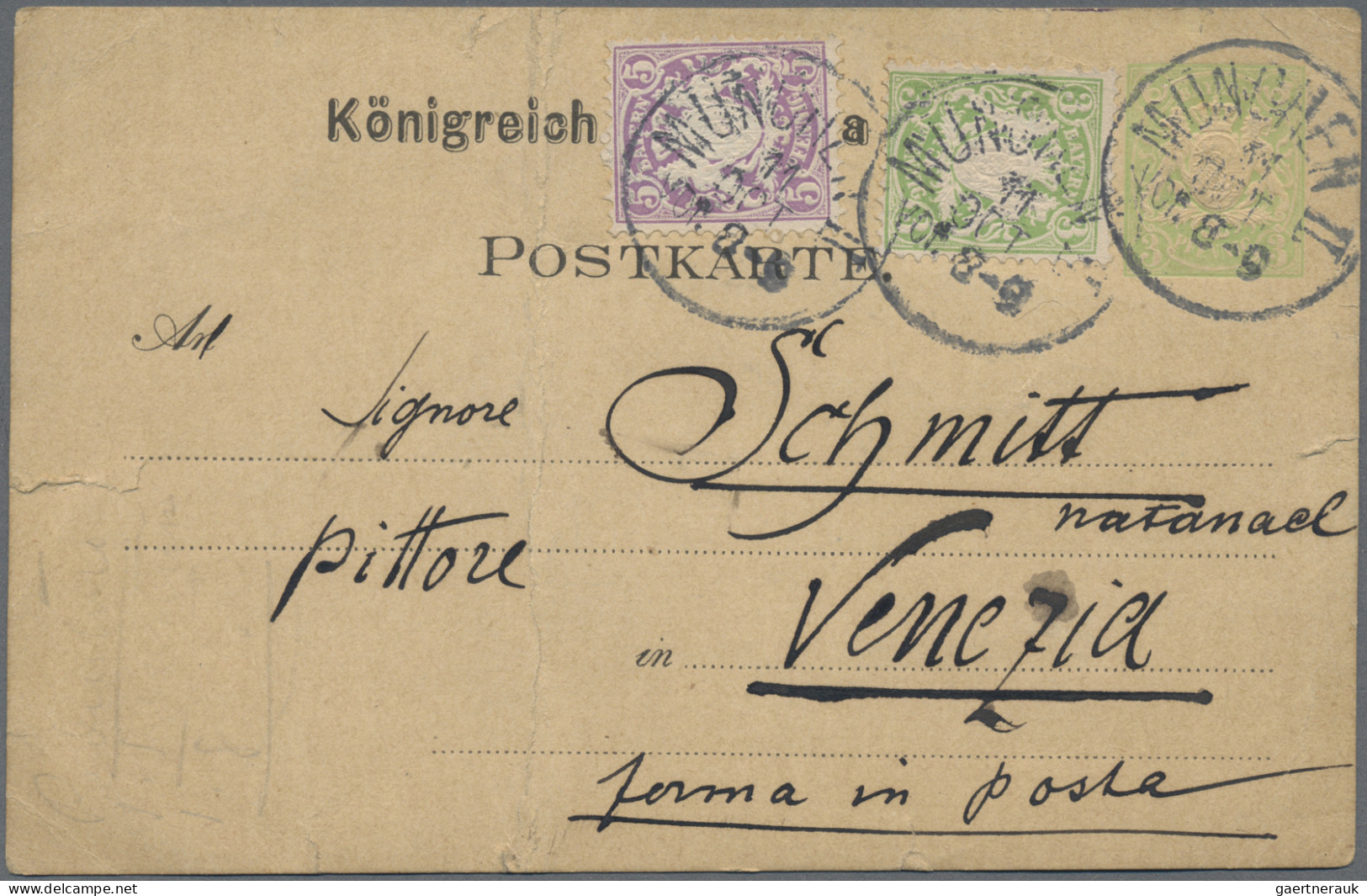 Bayern - Ganzsachen: 1876/1880 (ca.), Drei Ganzsachenkarten Mit Zusatzfrankatur - Autres & Non Classés