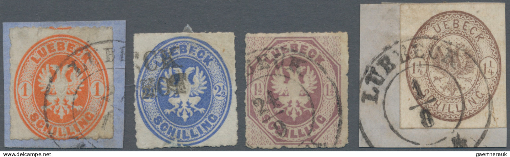 Lübeck - Marken Und Briefe: 1863/1865, Gestempeltes Lot Von Vier Marken Mit MiNr - Luebeck