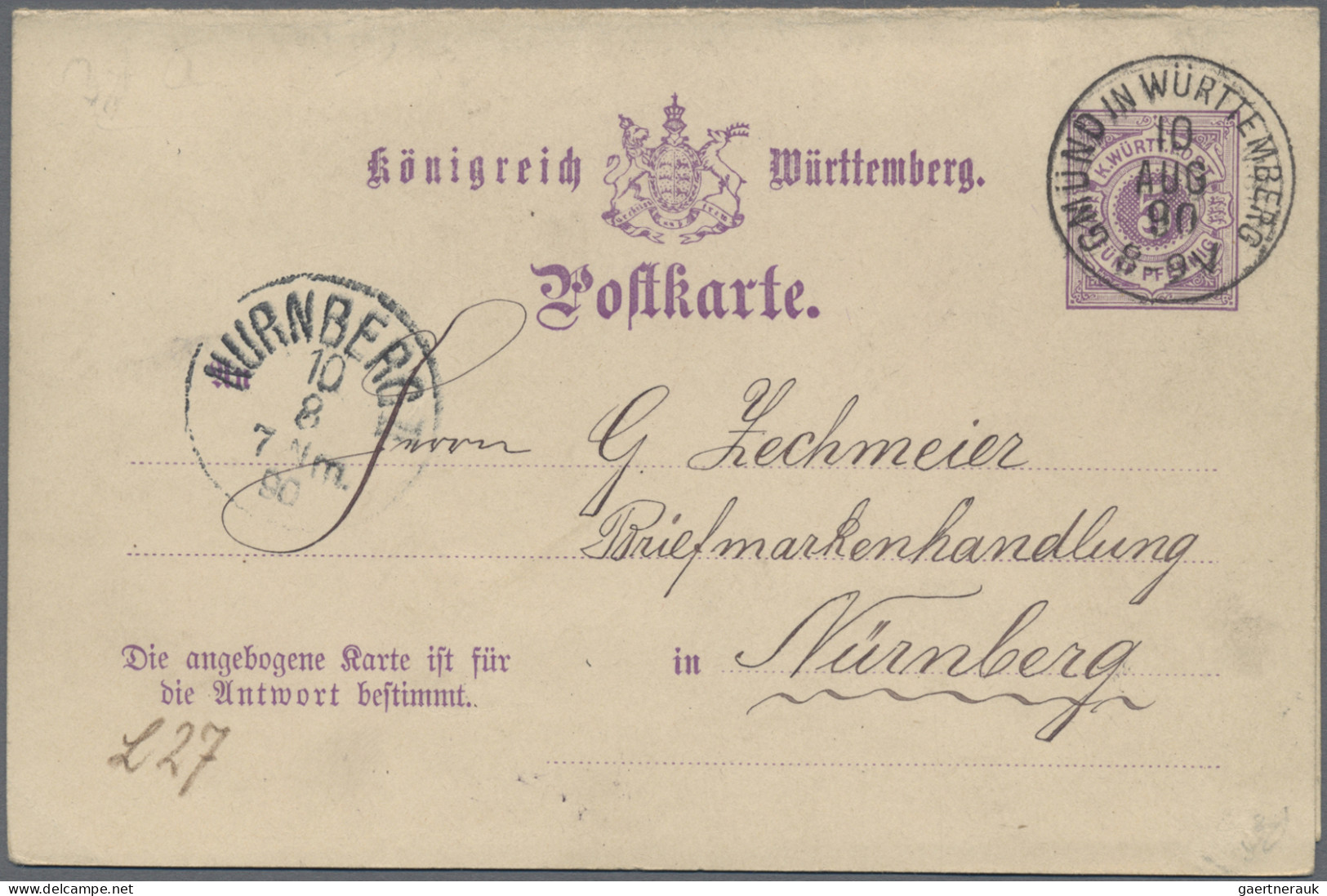 Württemberg - Ganzsachen: 1866/1920 (ca.), Partie von über 300 gebrauchten/ungeb