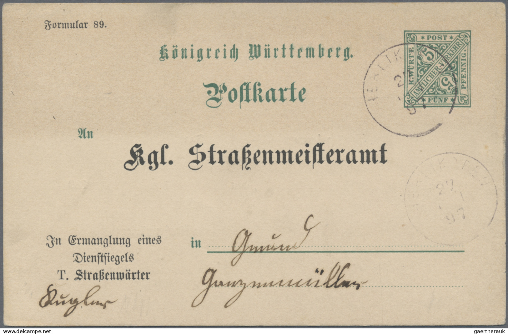 Württemberg - Ganzsachen: 1890/1910 (ca.), Partie von 20 gebrauchten und ungebra