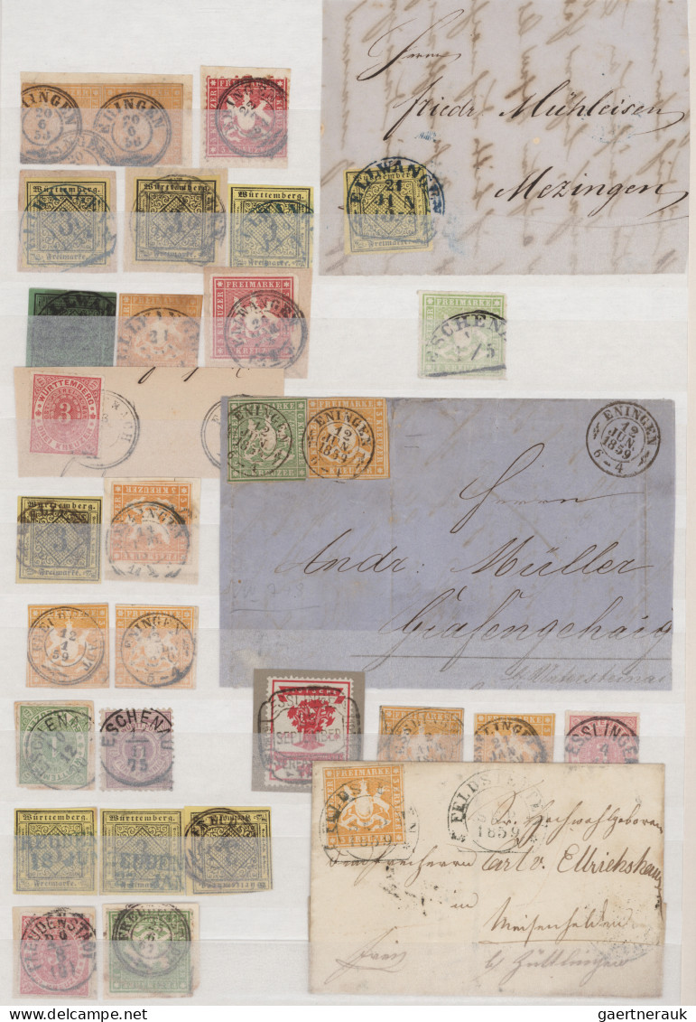 Württemberg - Stempel: 1851/1875, KREUZERZEIT, Stempelsammlung Mit Ca. 550 Marke - Autres & Non Classés