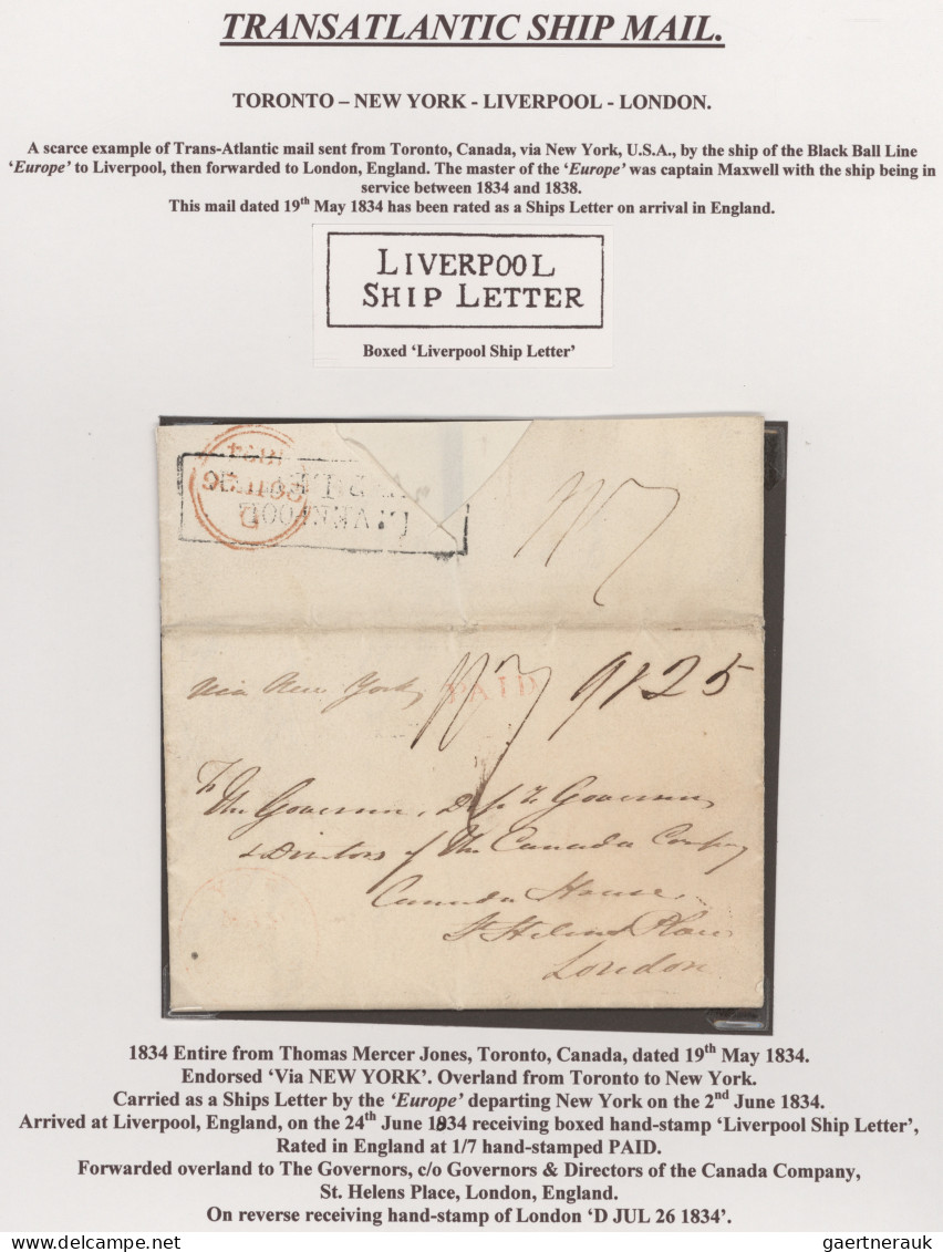 Transatlantikmail: 1803/64, Five Stampless Covers: US-UK 1803, Canada-UK 1834/56 - Otros - Europa