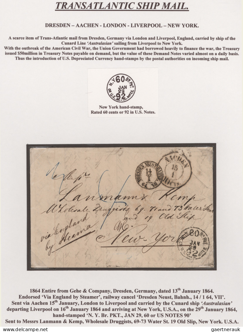 Transatlantikmail: 1803/64, Five Stampless Covers: US-UK 1803, Canada-UK 1834/56 - Andere-Europa