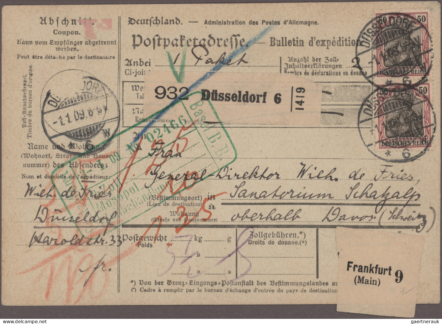 Deutsches Reich: 1907/1944, Sammlung Von 194 Paketkarten, Dabei 74 Germania, 70 - Verzamelingen