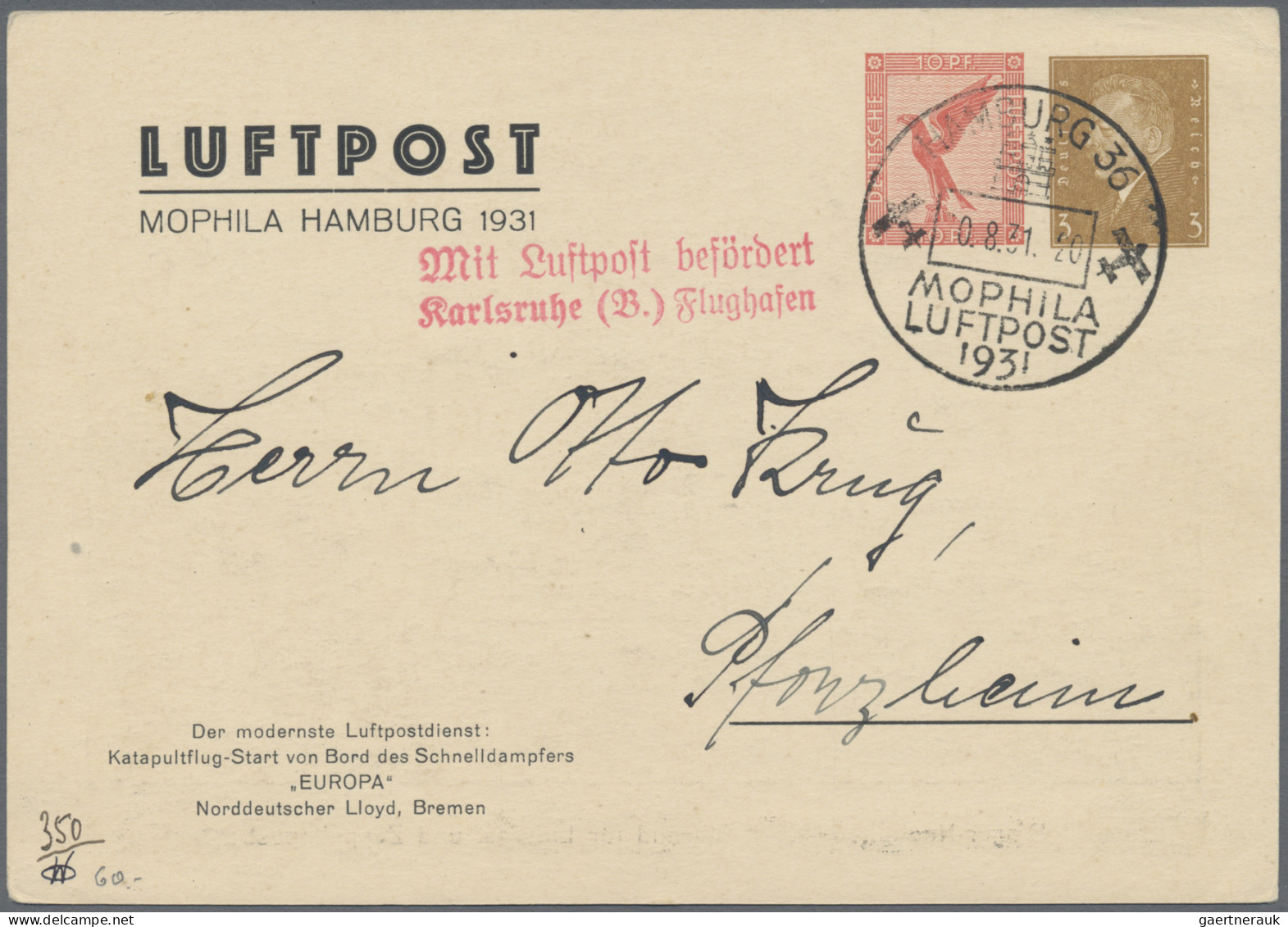 Deutsches Reich: 1919/1944, Partie von 14 Flugpost-Briefen/-Karten in netter Vie