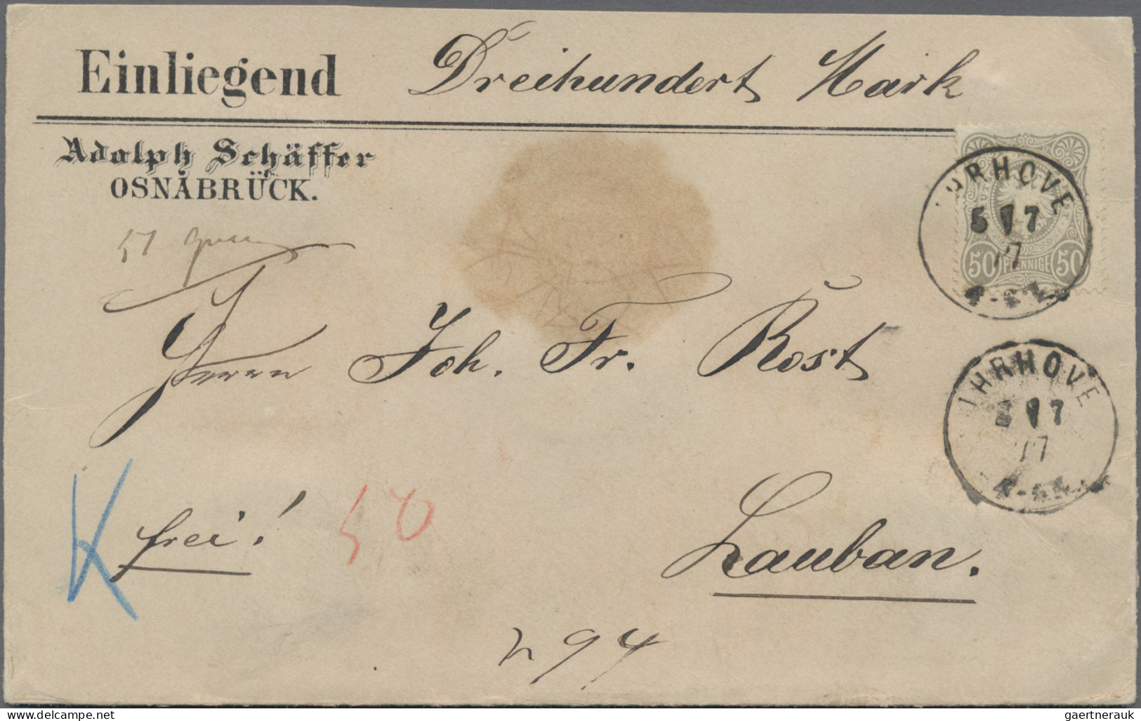 Deutsches Reich - Pfennige: 1875/1877, 50 Pfge. Grau, Partie Von Fünf Briefen, D - Collections