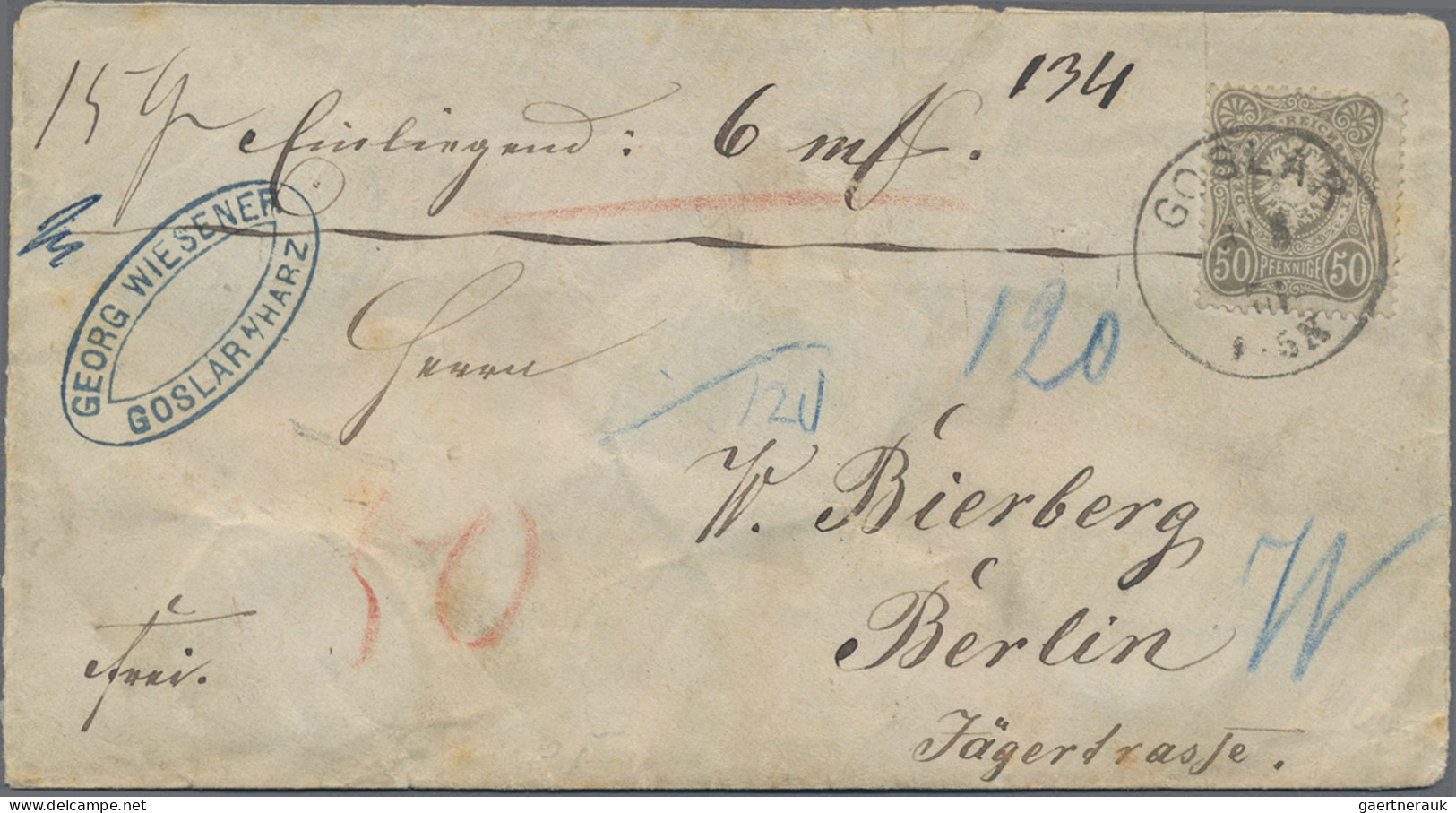 Deutsches Reich - Pfennige: 1875/1877, 50 Pfge. Grau, Partie Von Fünf Briefen, D - Colecciones