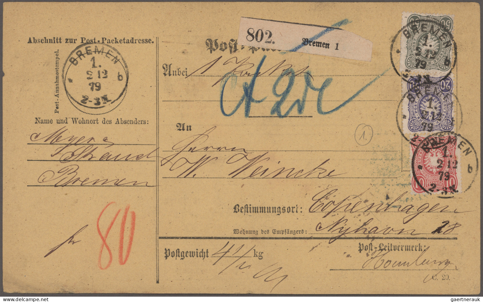 Deutsches Reich - Pfennige: 1875/1880, Partie Von Acht Paketkarten, Dabei Zwei S - Collections