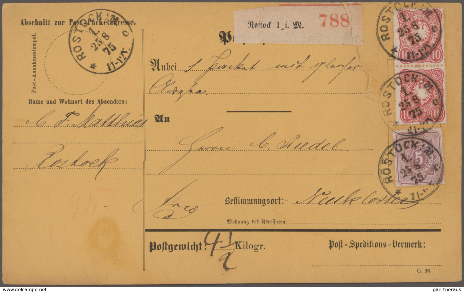 Deutsches Reich - Pfennige: 1875/1880, Partie von acht Paketkarten, dabei zwei S