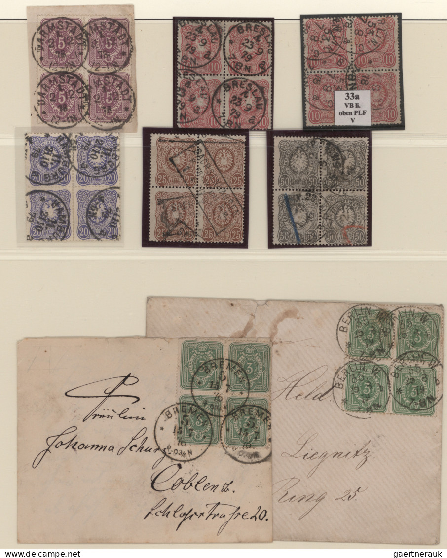 Deutsches Reich - Pfennige: 1876/1879, GESTEMPELTE VIERERBLOCKS, Sammlungspartie - Collections