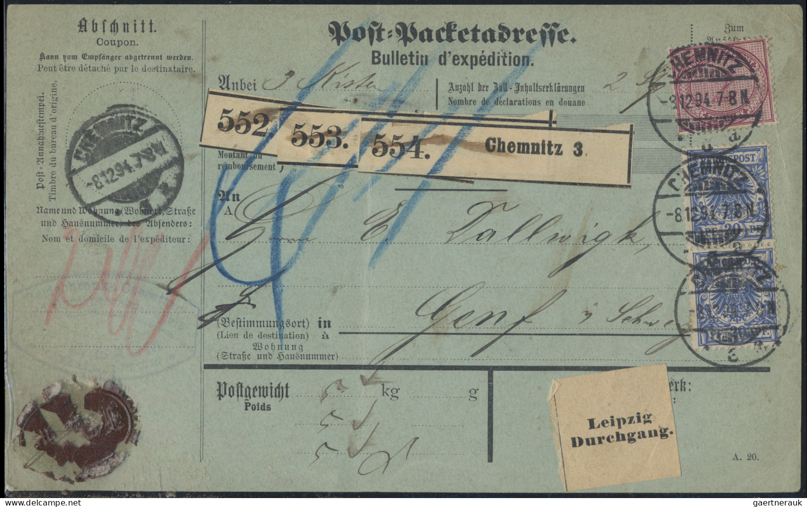 Deutsches Reich - Pfennige: 1889/1894, 2 Mark Innendienstmarke, Lot Mit Sechs Pa - Colecciones