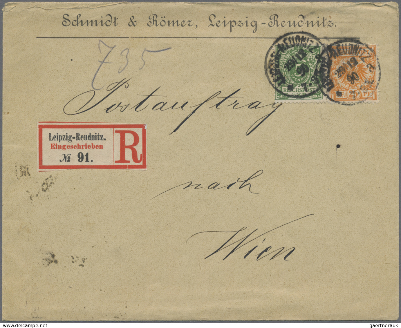 Deutsches Reich - Krone / Adler: 1890, Fünf Postaufträge Nach Wien, Teils Etwas - Collections