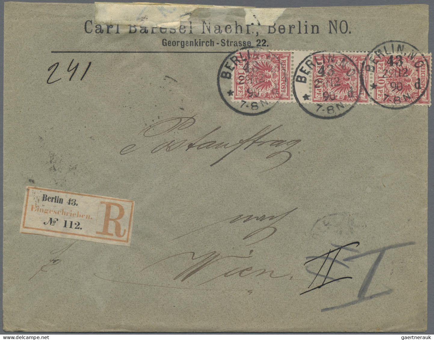 Deutsches Reich - Krone / Adler: 1890, Fünf Postaufträge Nach Wien, Teils Etwas - Verzamelingen