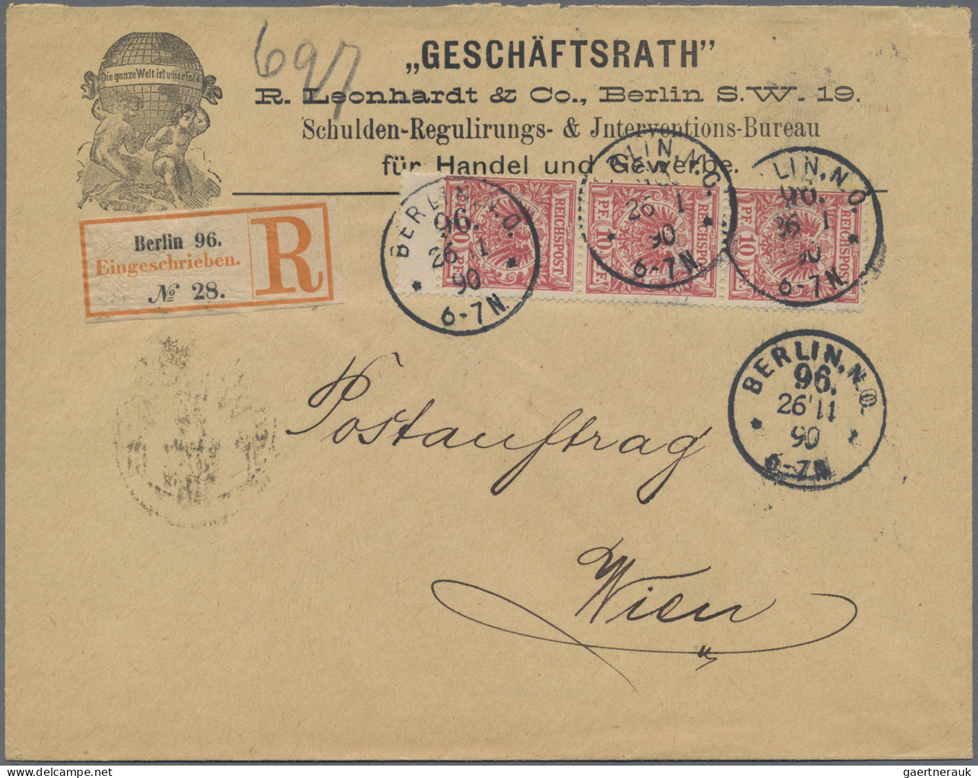 Deutsches Reich - Krone / Adler: 1890, Fünf Postaufträge Nach Wien, Teils Etwas - Verzamelingen