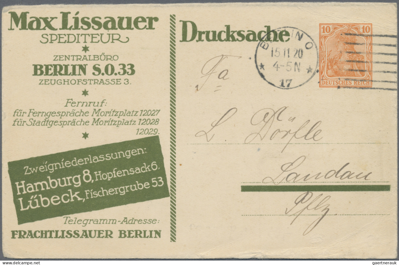 Deutsches Reich - Germania: 1900-1921, Germania-Ausgaben, Lot Von 5 Anzeigenpost - Collections